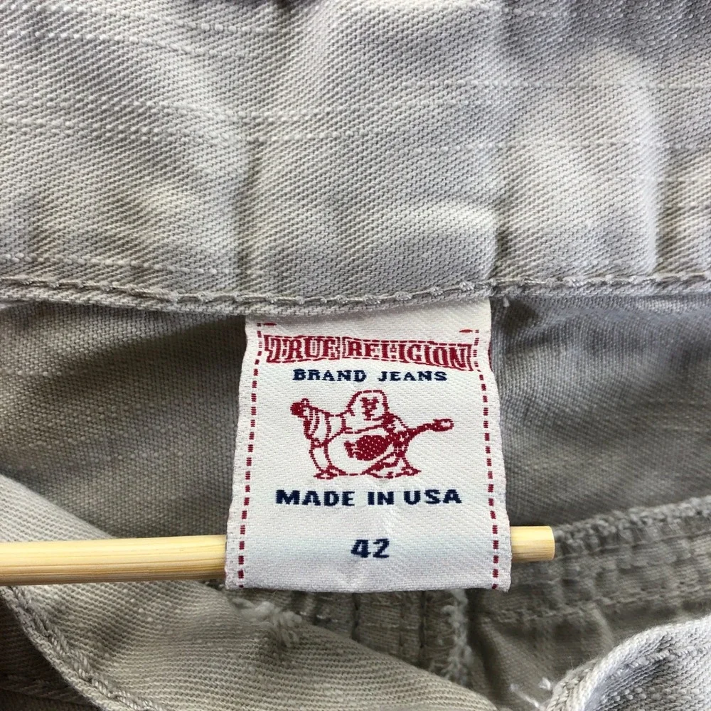 Vintage True Religion Jeans Mens 42x32 Tan Y2K Straight Skull Patch Made In USA